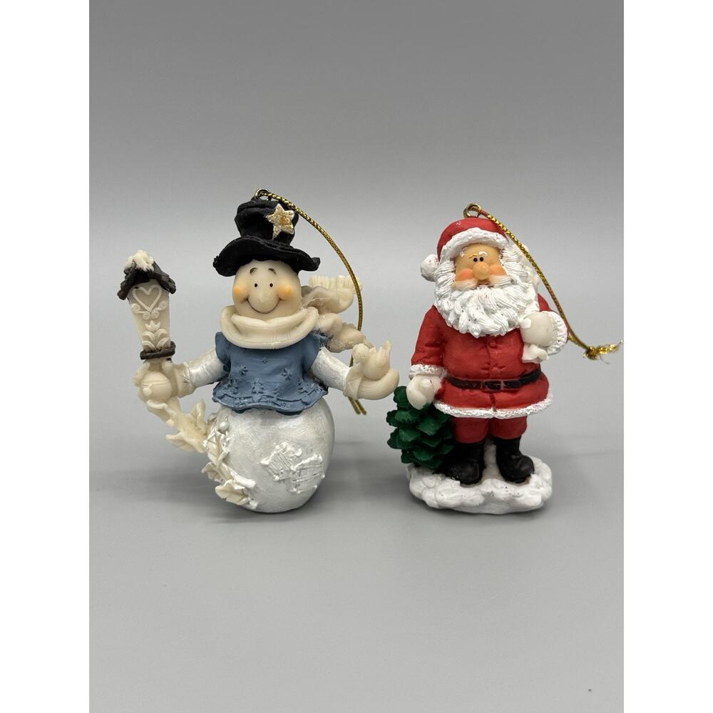 Santa‎ Clause & Snowman In Blue Top Hanging Christmas Ornaments Set Of 2
